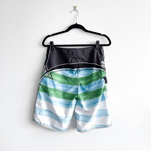 Billabong Mens Striped Drawstring High-Rise Board Shorts Blue Green Size 30 - Picture 2 of 7